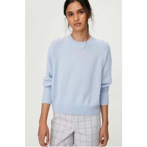 NEW BABATON Luxe Cashmere Crew Sweater Baby Blue Crewneck Wool XS ARITZIA - Picture 7 of 13